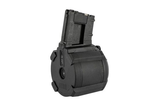 Magpul 50-round .308 PMAG is a compact drum magazine with easy loading lever and weighs just 1.5lbs empty